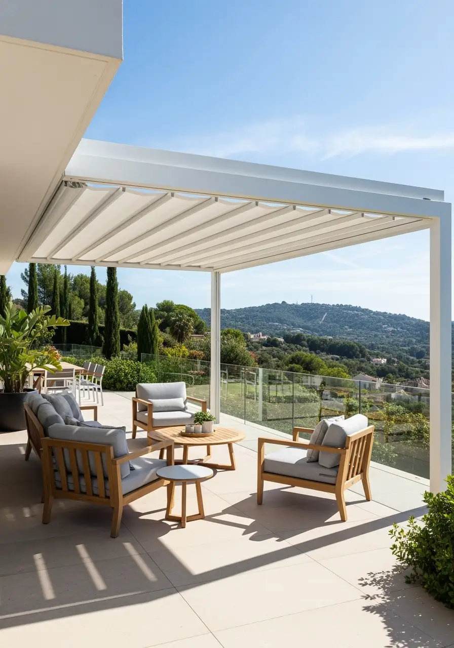 Pérgola moderna instalada por Toldos Peral en terraza de Viladecans, protección solar y diseño para exteriores